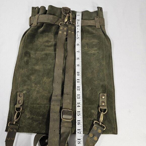 Suede Drawstring Backpack with Buckle Strap - Olive Green main image 9